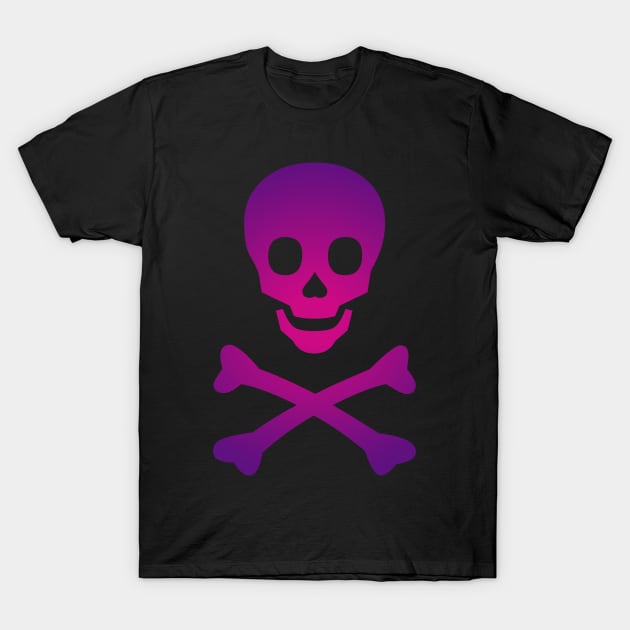 Skull and Crossbones Pirate Flag Hot Pink Purple Gradient T-Shirt by MOP tees